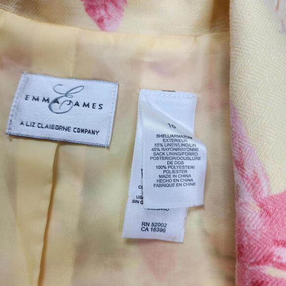 Emma James Floral Blazer Linen Blend 3/4 Sleeve Button Front Jacket 16 - Picture 3 of 7